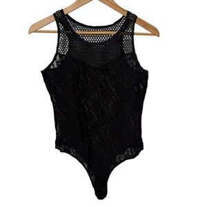Hanky Panky Black Sleeveless Mesh Lace Style Bodysuit. Large.